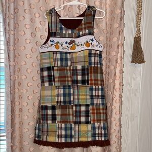 Plaid Patchwork Dress with Embroidered Detail